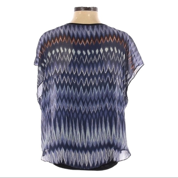 Velvet by Graham & Spencer Silk Sequin Chevron Ikat Blouse S Sheer Boho USA Made - Picture 2 of 9